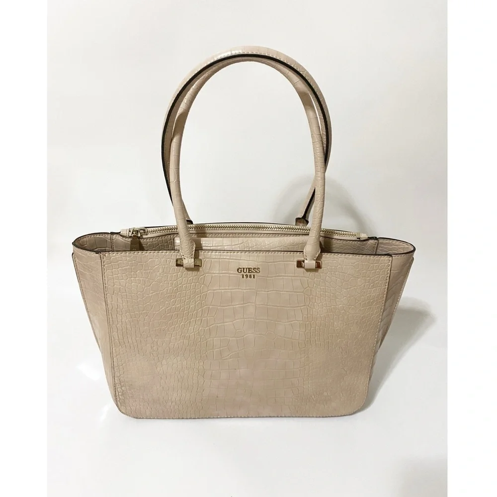 GUESS Croco Faux Leather Texture Tote Bag - Picture 3 of 16